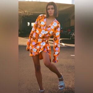 Zara Orange Floral Long Sleeve Dress